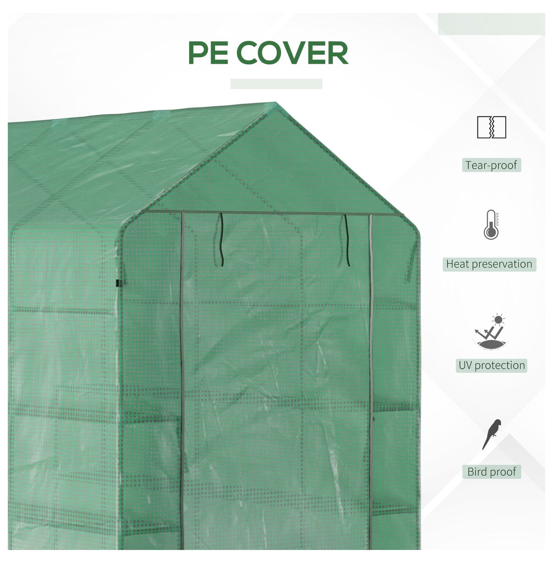 Walk-In Greenhouse 7x5x6 ft - Portable Plant Grow House with Shelves - Green PE Cover Steel Frame - Vegetable Herb Flower Garden Hothouse