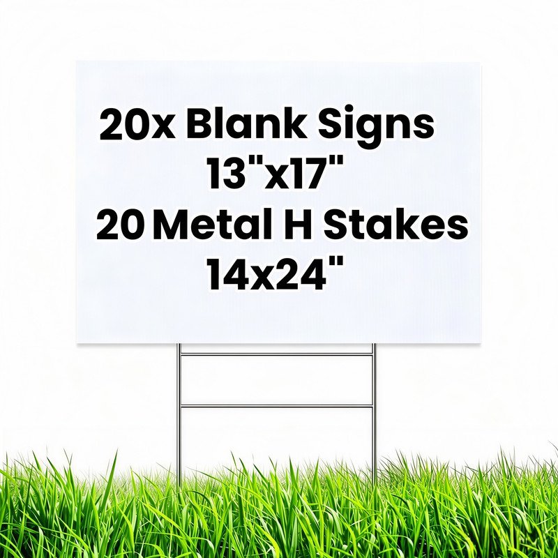 20 Pack 13x17 Inch Blank Yard Signs with 14x24 Inch H Metal Stakes Corrugated Plastic Double Sided Water Resistant DIY Lawn Signs for Garage Sale