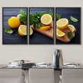 thumbnail image 3 of wall26 - 3 Piece Framed Canvas Wall Art - Lemon and Mint Leaves Served on Wooden Kitchen Board on Black Rustic Table - Modern Home Art Stretched and Framed Ready to Hang - 24"x36"x3 BLACK, 3 of 5