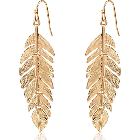Humble Chic Floating Feathers Dangle Earrings - Gold Long Hanging Leaf Drops