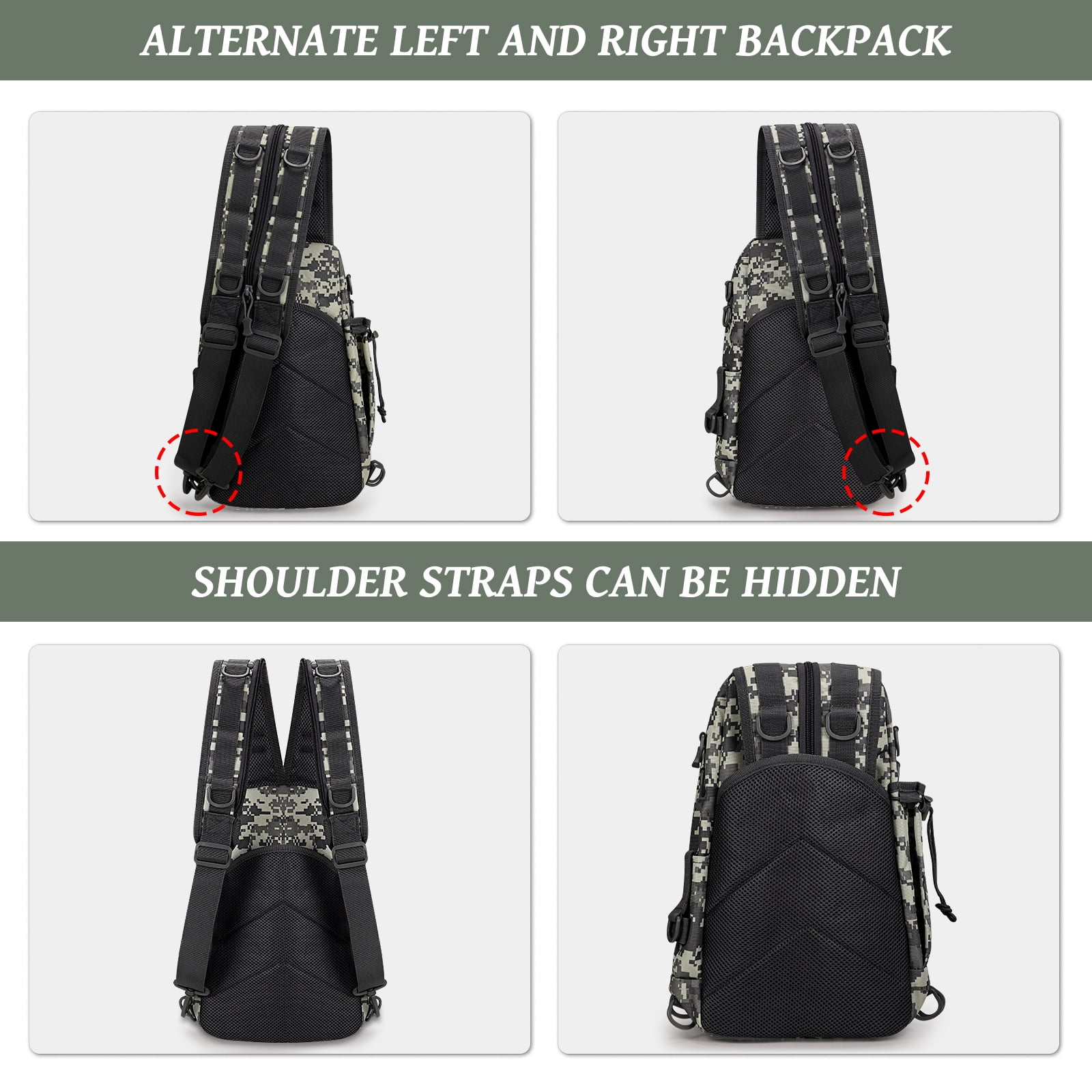 2BK Fishing Backpack Fishing Bag Tackle Box Sling Bag Water-Resistant Fishing Gear Bag with Rod Holder