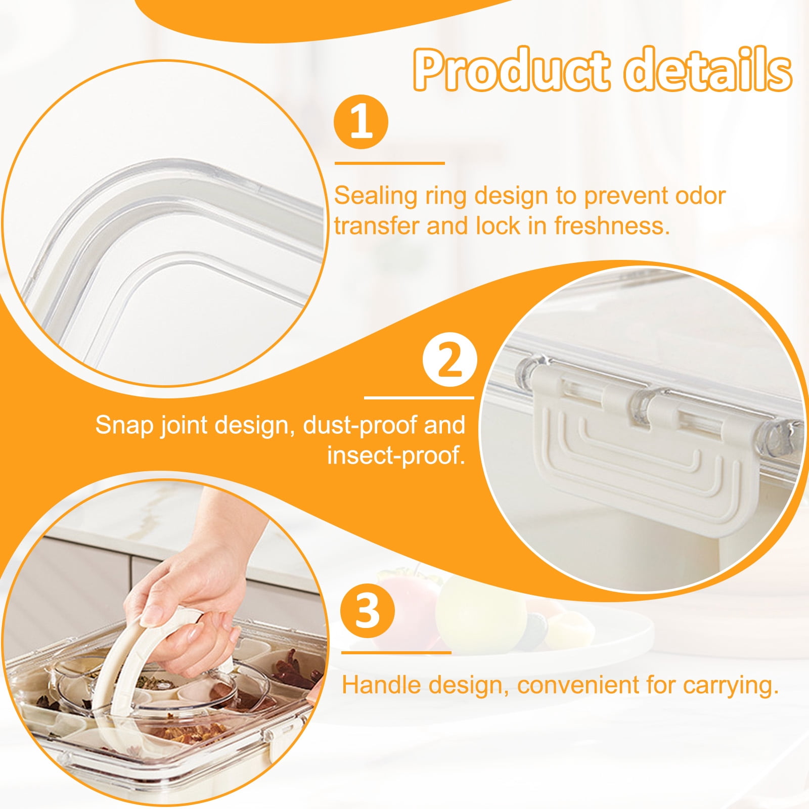 YOYTOO Snack Box Container with Dividers 8 Compartment Plastic Snackle Boxes Containers Lunch Box with Lids & Handles