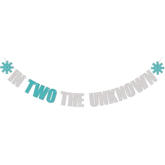 In Two The Unknown Banner - Winter 2nd Birthday Banner, Wonderland Decoration, Snowflake 2nd Birthday for Boy Blue Silver Glitter