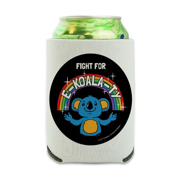 Fight For E-Koala-Ty Equality Rainbow Funny Humor Can Cooler - Drink Sleeve Hugger Collapsible Insulator - Beverage Insulated Holder