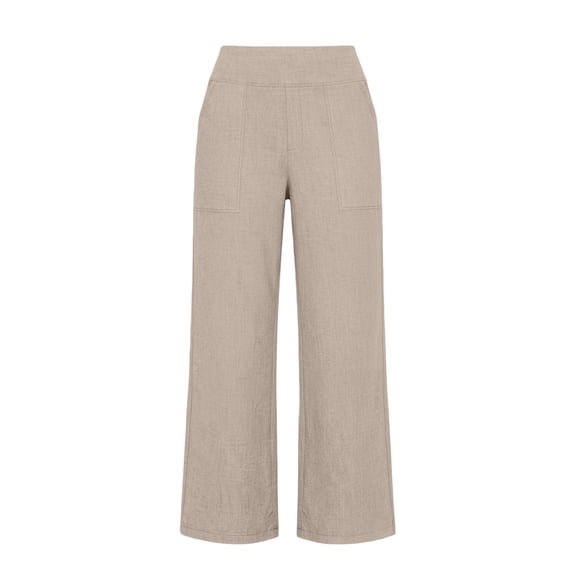 Women's High Waist Linen Blend Pants Elastic Wide Leg Culottes with Side Pockets Lightweight Loose Casual Summer Trousers by Yigetop Beige L