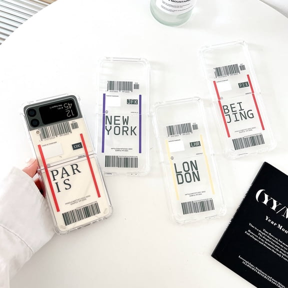 For Samsung Galaxy Z Flip3 5G Phone Case，Shockproof Luxury Anti falling boarding pass pattern TPU Cover