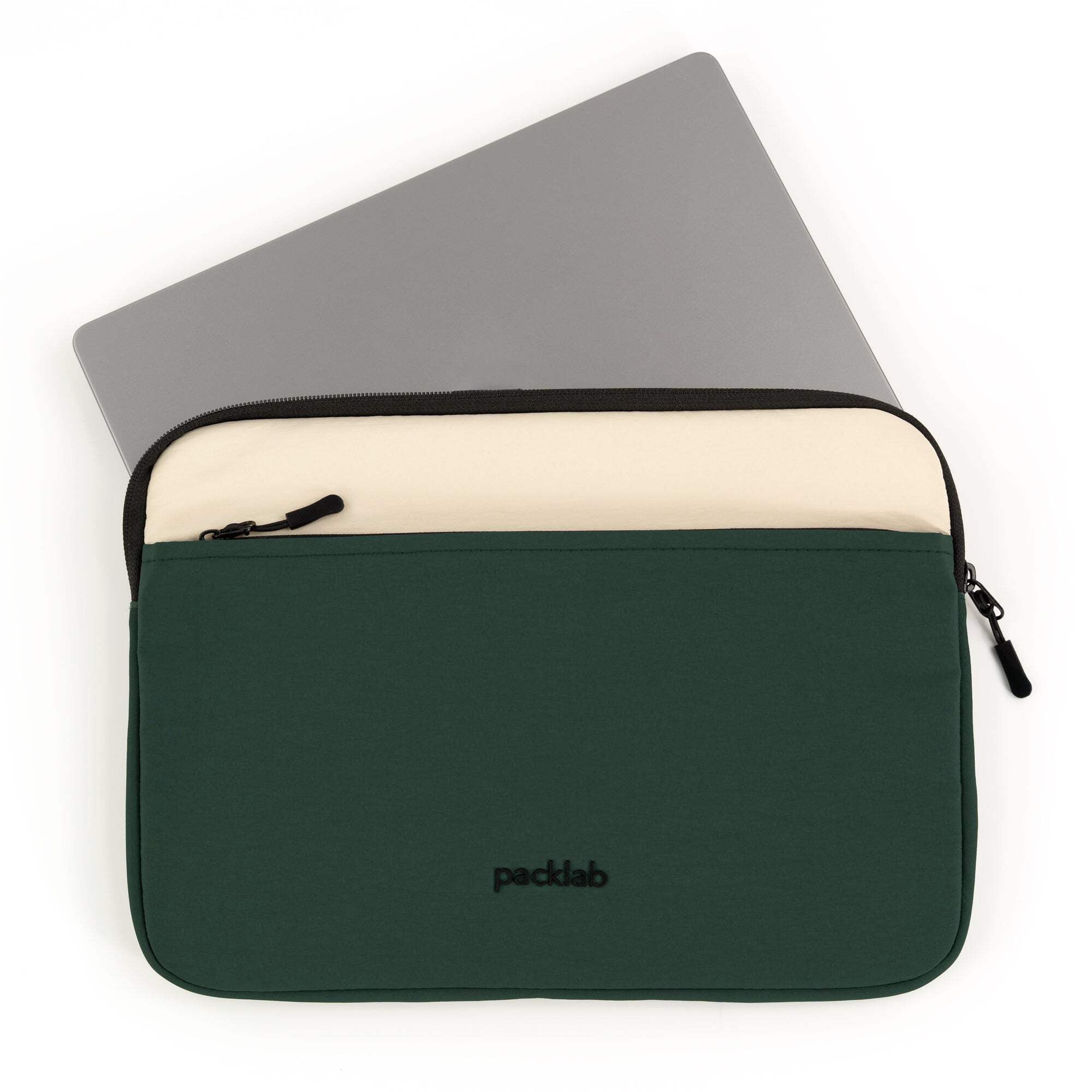 packlab Cream and Green Laptop Sleeve with Pocket – Slim Padded 14 Inch Computer Case for Work, Travel, and Everyday Carry