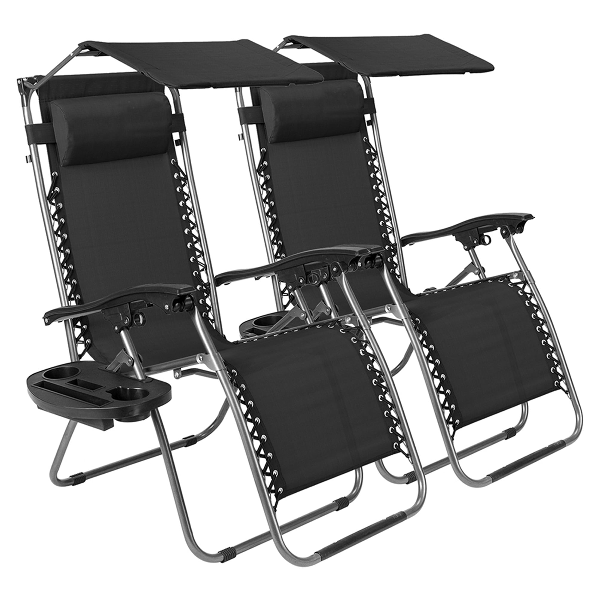 Aimee Lii Zero Gravity Chair with Awning , Outdoor Lounge Patio Chairs with Pillow and Utility Tray Adjustable Folding Recliner for Deck,Patio,Beach,Yard,Black