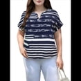 thumbnail image 2 of Blusa de Mujer con Mangas Murciélago y Estampado Gráfico A Rayas Azul Oscuro 4XL, 2 of 9