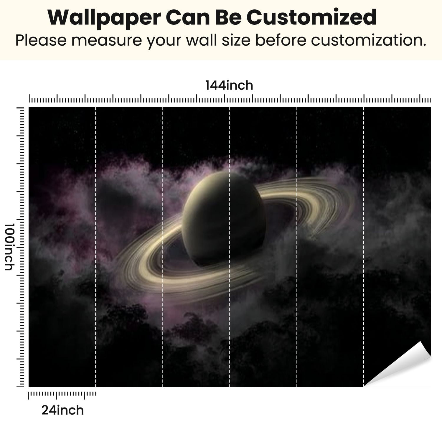 Peel and Stick Wallpaper Planet Saturn clubs plasma clouds outer space It is sixth planet Modern Art Wall Mural Decor Self Adhesive and Removable 100in x 144in