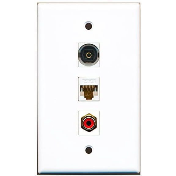 RiteAV - 1 Port RCA Red and 1 Port Toslink and 1 Port Cat6 Ethernet White Wall Plate