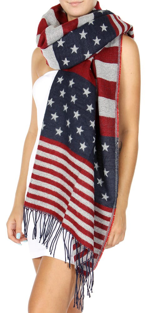 Premium Patriotic United States Flag Winter Warm Scarf with Cashmere Feel Fabric 