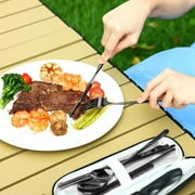 Hecef 11-Piece Flatware Set, Portable Stainless Steel Silverware Set with Black Titanium Coating