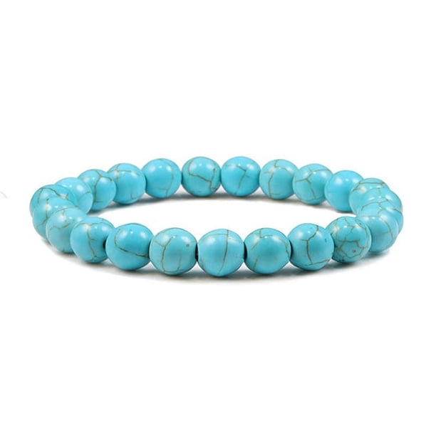 Nvzi Pulsera de cuentas hecha a mano, pulsera de cuentas de piedra de cristal natural de 8 mm (azul claro)