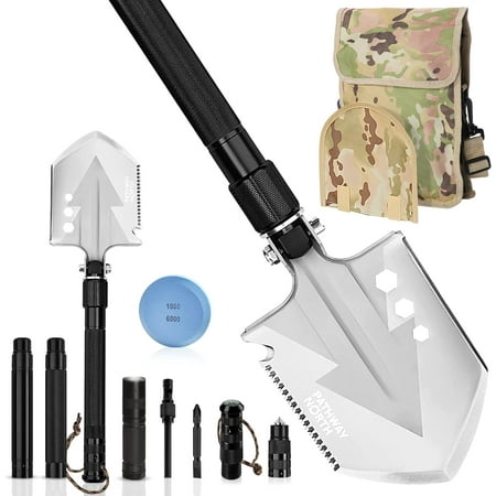 Pathway North Survival Shovel Stainless Steel Folding Multi-Tool Survival Flashlight - Equipment for Outdoor Hiking Camping Gear Hunting Backpacking Emergency Kit