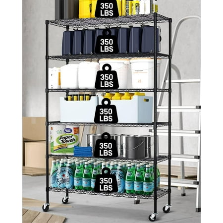 Dkelincs 6 Tier Wire Shelving Unit with Wheels 48" X 18" X 82" Metal Storage Shelves Height Adjustable NSF Heavy Duty Commercial Grade Garage Shelf Rack for Kitchen Basement Restaurant,Balck