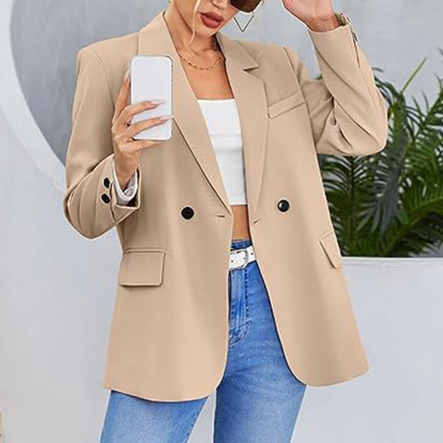 Wolfast Manteaux Longs pour Femmes Mode Femmes Manteau Décontracté à Manches Longues Col Rabattu Blazer Uni pour Dames