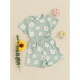 thumbnail image 5 of Suealasg Kids Girls Summer Outfits 6M 1T 2T 3T 4T Short Sleeve Floral Print T-Shirt Tops Elastic Shorts 2Pcs Causal Beach Clothes for Toddler Baby Girls, 5 of 9