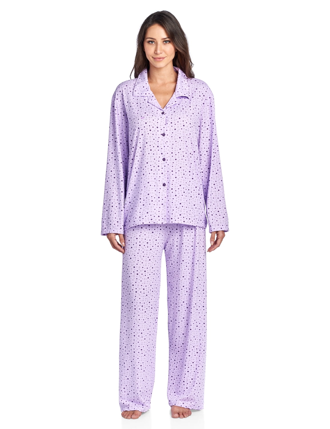 Casual Nights Women's Long Sleeve Rayon Button Down Pajama Set 