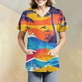thumbnail image 4 of SAATLERI Hawaiian Scrub Tops Women Stretchy V Neck Floral Pattern Short Sleeve Nurse Tops Holiday Medical Uniform, 4 of 4