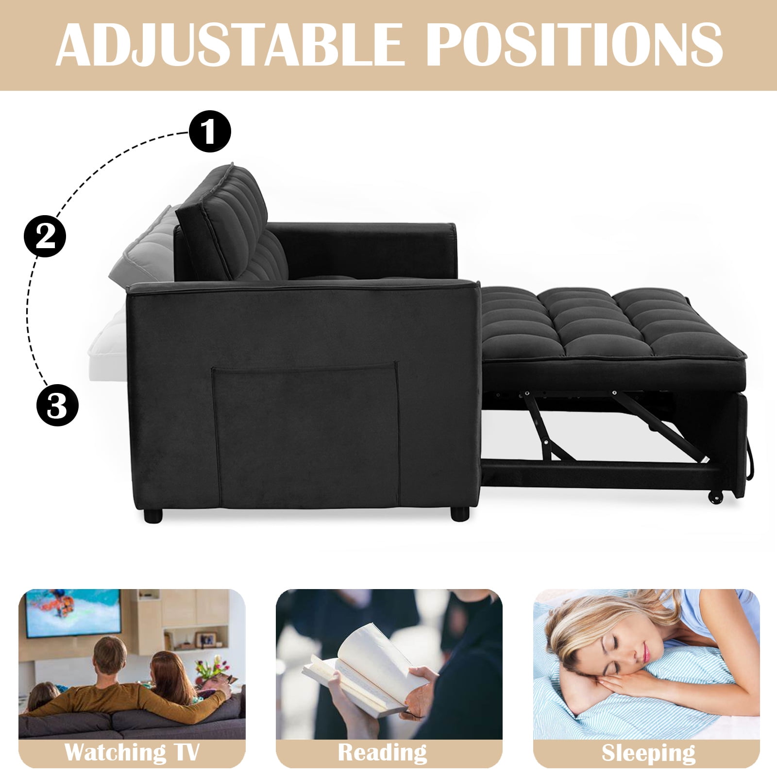 Bonzy Home Convertible Sofa Bed Versatile Velvet Sofa Pullout Bed 55 Velvet Sleeper Loveseat Black