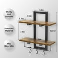 thumbnail image 5 of Floating Shelves for Wall Set of 2, Wood Wall Shelf with 6 Hooks, 2 Tier Hanging Decorative Storage Shelves for Living Room Bedroom Bathroom Kitchen Office Coffee Bar, Rustic Brown, 5 of 6