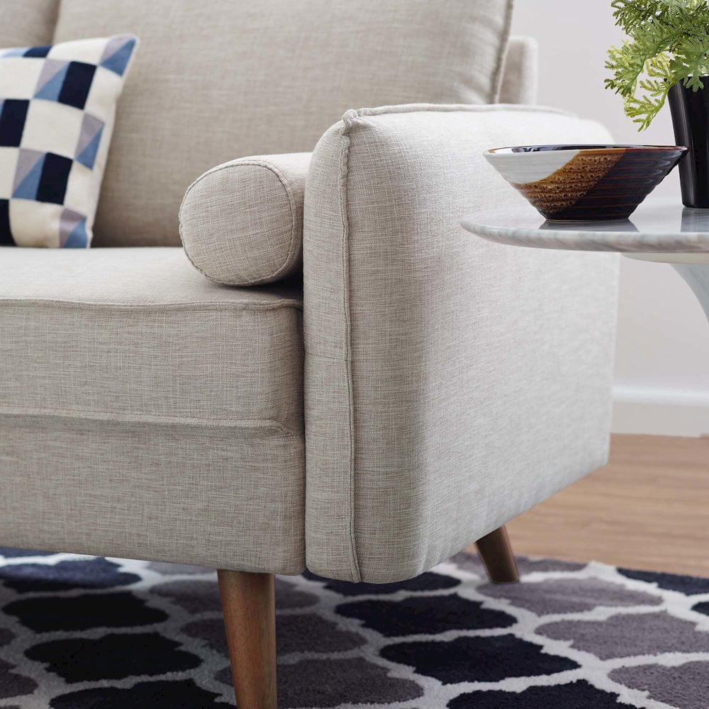 Modway Revive Modern Fabric Upholstered Loveseat in Walnut/Beige