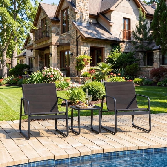Outdoor Patio Bistro Set, 3-Piece Textilene Conversation Furniture with Chairs and Coffee Table, All-Weather Rust-Proof Balcony Set for Porch/Backyard/Deck, Black
