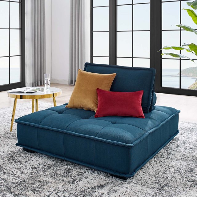 Modway Saunter Tufted Fabric Armless Chair in Azure