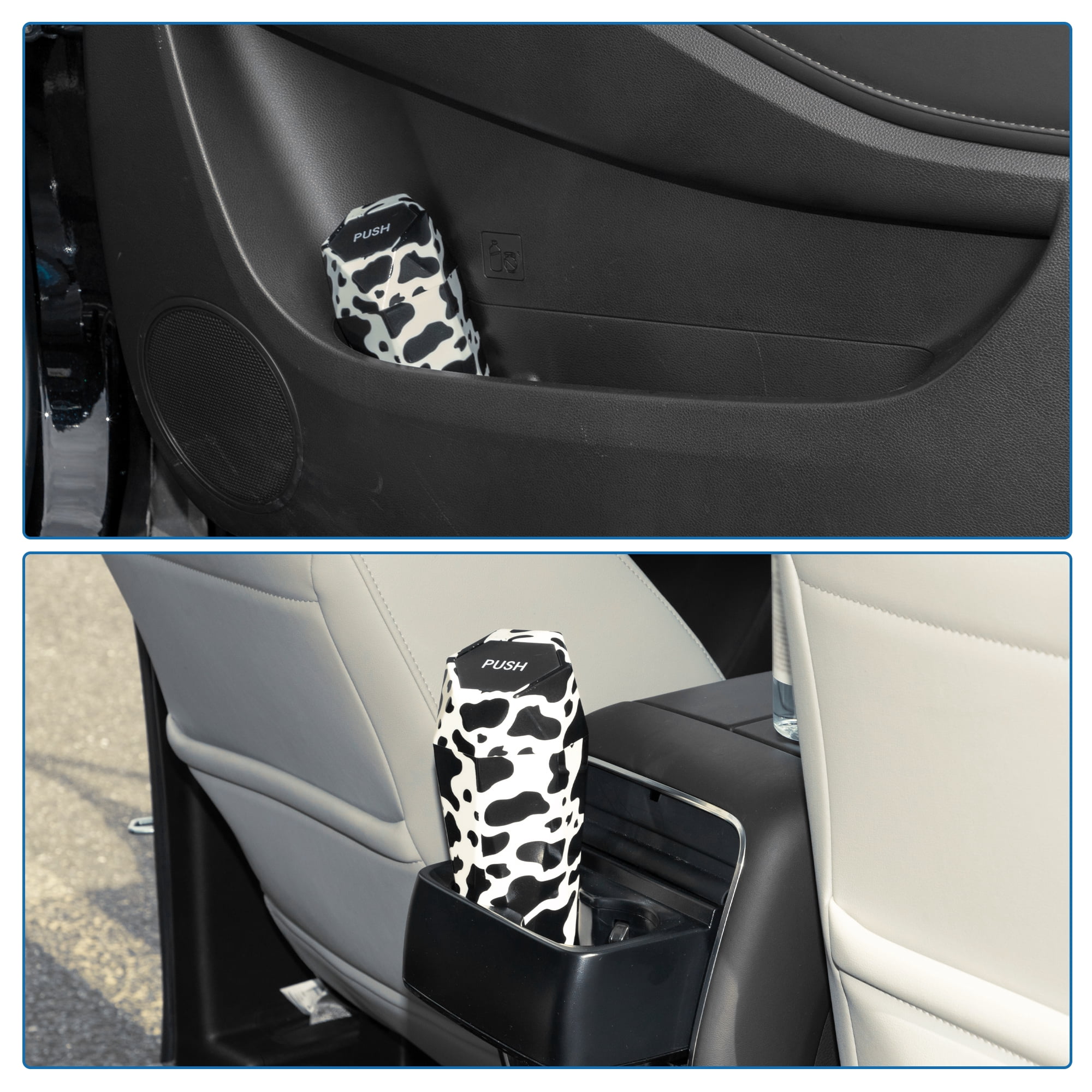 Unique Bargains Car Trash Can Portable 3.5 x 7.9 Inch Plastic 1 Pcs Black White