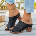 thumbnail image 2 of Rokment Geometric High Heels Dressy Slides Sandals for Women Ladies 2026 Fashion Casual Leather Open Peeptoe Orthopedic Platform Block Heeled Dress Slip on Summer Shoes Black Size 6.5, 2 of 5