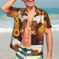 thumbnail image 7 of Vsdgher Countryside Sunflower Cow Print Men's Hawaiian Shirts Button Down Tropical Holiday Beach Shirts Vacation Clothes,X-Large, 7 of 7