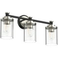 thumbnail image 2 of LIGHTINN Bathroom Dimmable Vanity Light with Cylindrical Clear Striped Glass Shade E26 Socket Base Vintage Fixture 3-Light (Black/Nickel), 2 of 6