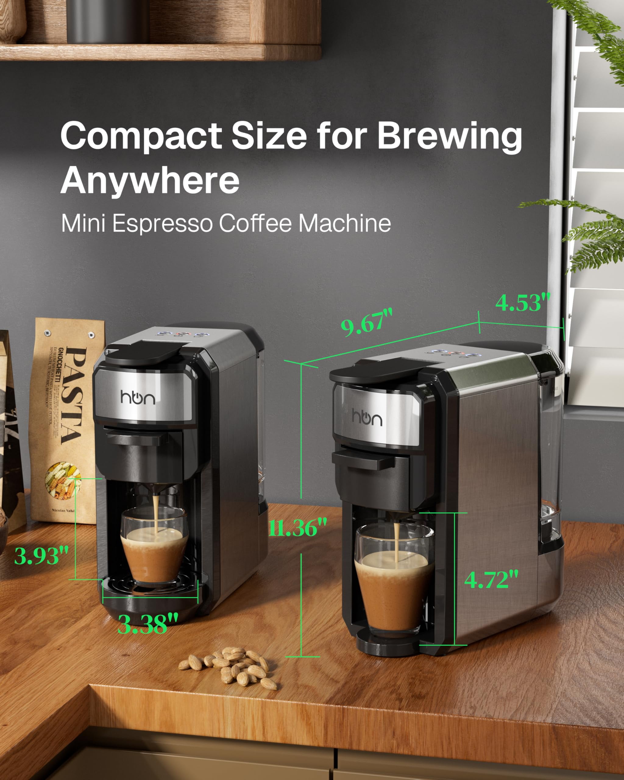 HBN 3-in-1 Coffee Maker, Multi Coffee Maker Single Serve for Nespresso Capsule & K-Cup Pods & Ground Coffee, 19Bar One-Touch Brewing Espresso Machine, 20oz Removable Water Tank, 1450W Fast Heat