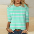 thumbnail image 2 of MNCEKFOD Womens Basic T Shirts Mid Length Sleeve Graphic Color Block Striped Tshirts Casual Crew Neck Classic Fit Tee Shirts Mint Green XL, 2 of 6