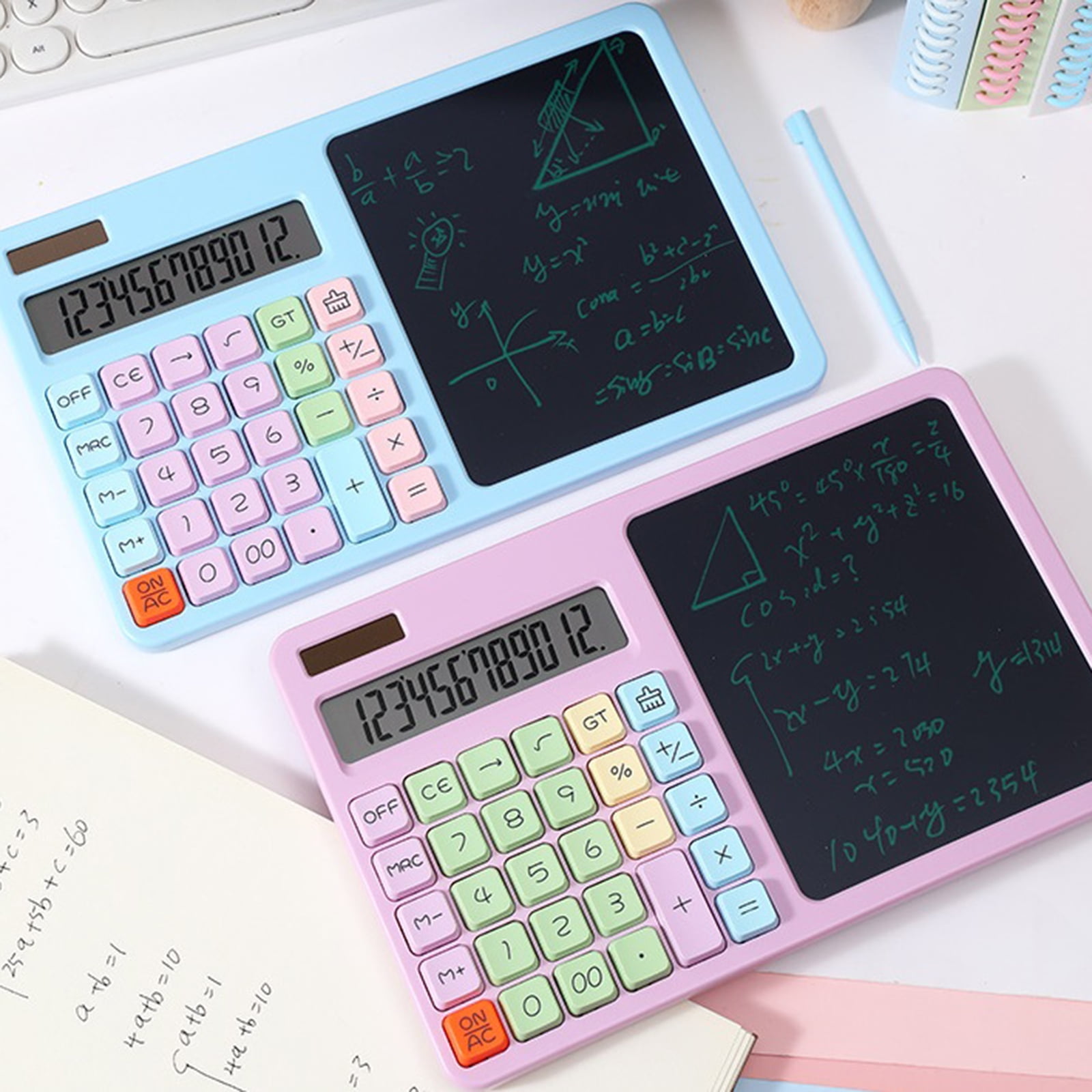 2. Solar Desktop Calculator 12-Digit LCD Display with Writing Pad, Power Supply for Business Accounting