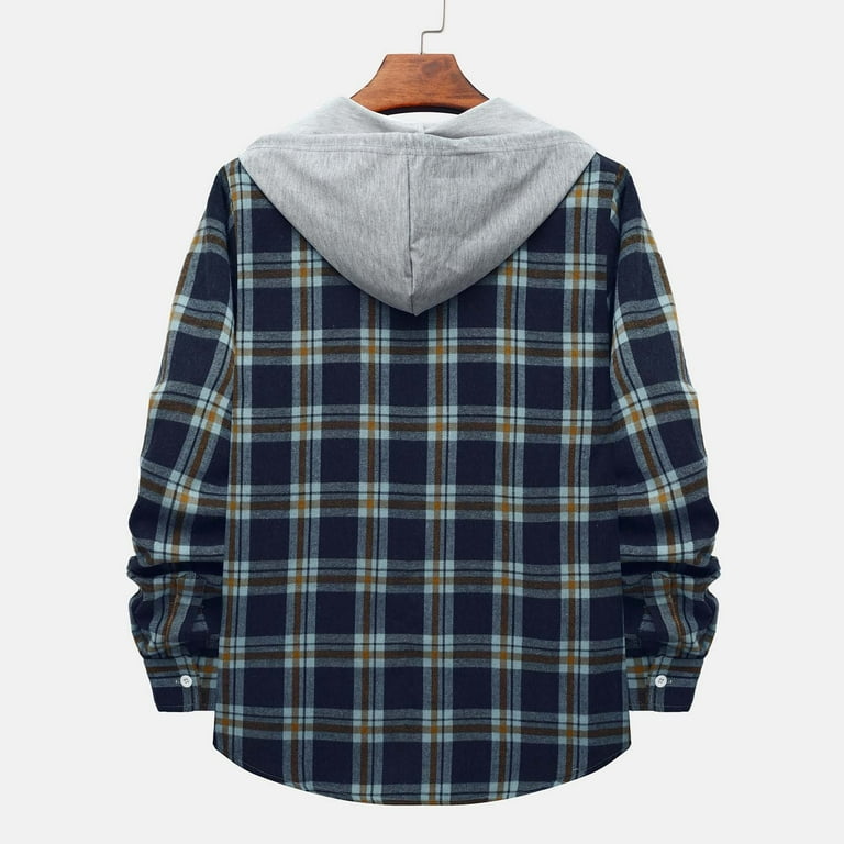 Xysaqa Men's Casual Long Sleeve Flannel Plaid Hoodie