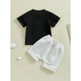 thumbnail image 5 of Toddler Baby Boy Clothes Set Letter Print 6M 12M 18M 24M 3Y Crewneck T-Shirt and Solid Color Shorts Set 2Pcs Summer Outfits, 5 of 10