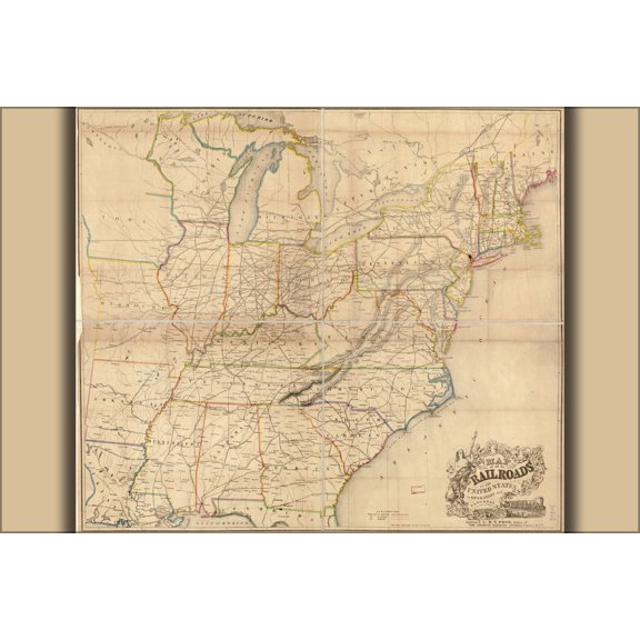 24"x36" Gallery Poster, Map of all railroads in the United States 1854 p2
