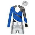 thumbnail image 4 of YONGHS Kids Girls Rhinestone Gymnastic Dance Leotard Tumbling Bodysuit with Shorts Scrunchies Set Royal Blue 12, 4 of 7