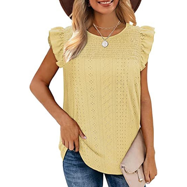 Camiseta informal para mujer Nikou Top con mangas con volantes verano S M L XL XXL
