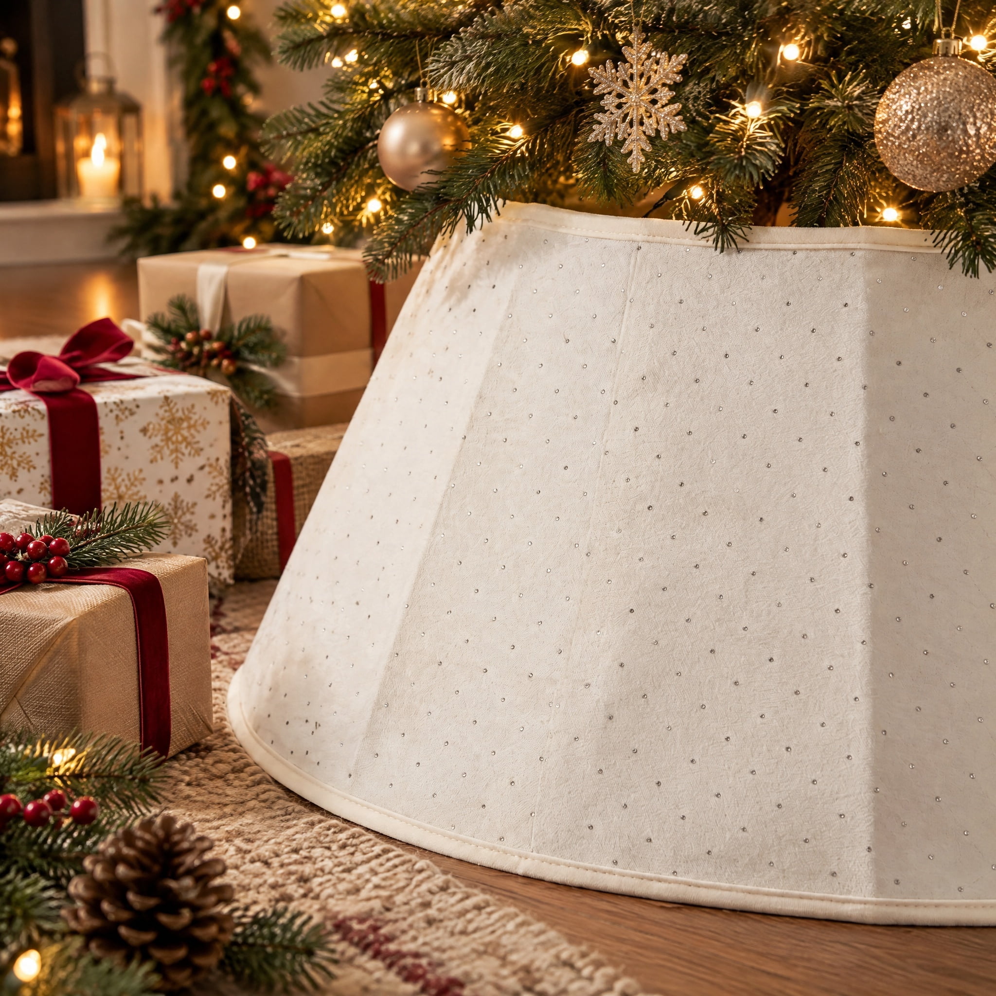 Rhinestone Stand Band Christmas Tree Collar, Ivory, 22", by Holiday Time