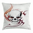 thumbnail image 1 of Tattoo Decor Throw Pillow Cushion Cover, Scary Fierce and Wild Skull with Red Flames Tribal Artistic Tattoo Image, Decorative Square Accent Pillow Case, 24 X 24 Inches, Red and White, by Ambesonne, 1 of 2
