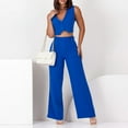 thumbnail image 2 of ZyeKqe Womens 2 Piece Lounge Outfits Sleeveless V Neck Crop Top Wide Leg Pants Summer Dressy Casual Sets, 2 of 8