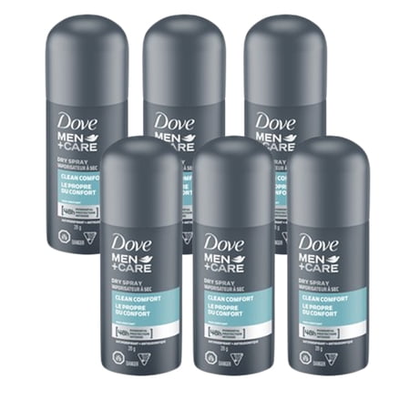 Dove Men+Care Dry Spray Antiperspirant Deodorant Clean Comfort 1oz (Pack of 6)