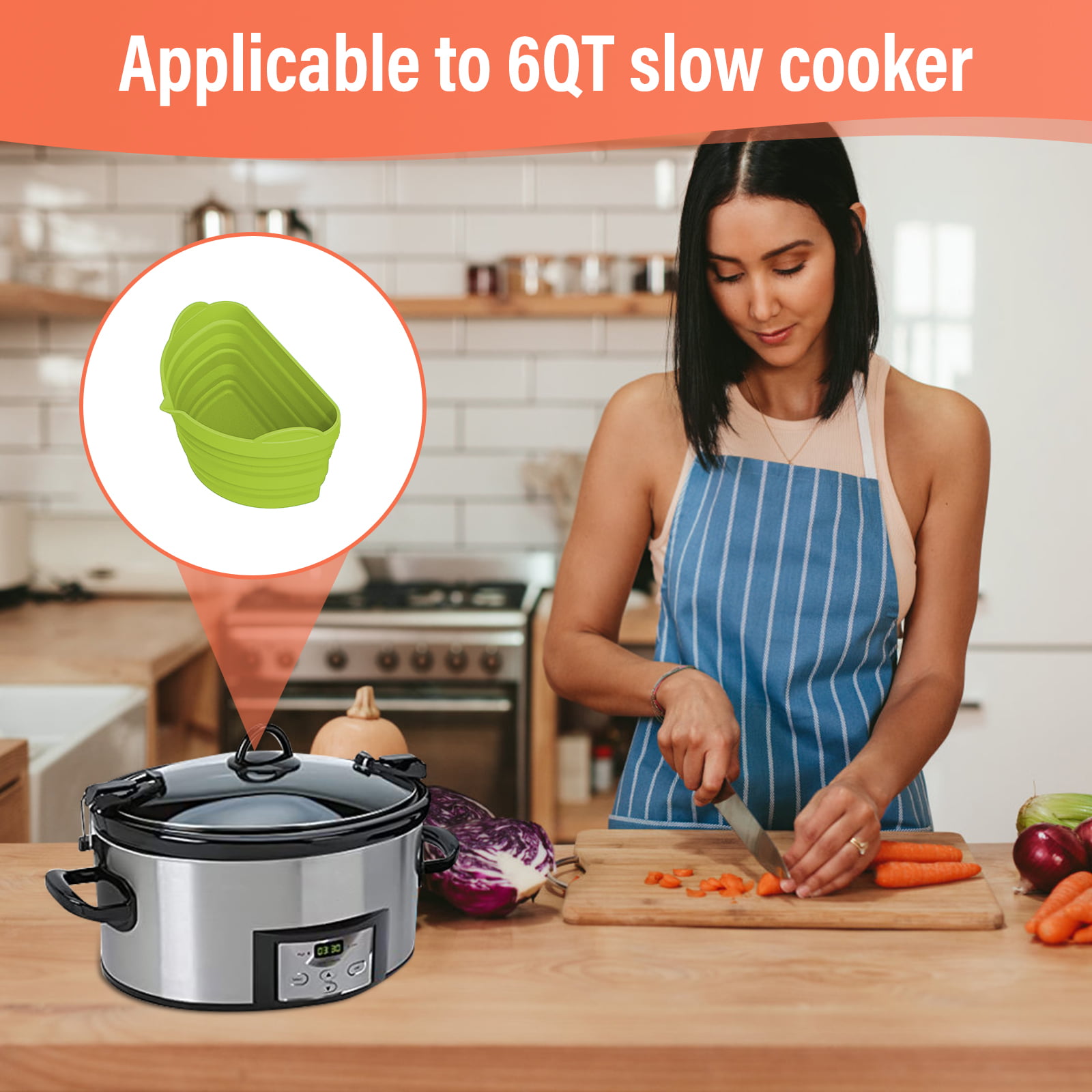 Silicone Slow Cooker Liners Fit for Crockpot 6 Quart, 3 In 1 Reusable Crock  Pot Liners Divider Insert Portable Handle/BPA Free/Leakproof/Used to