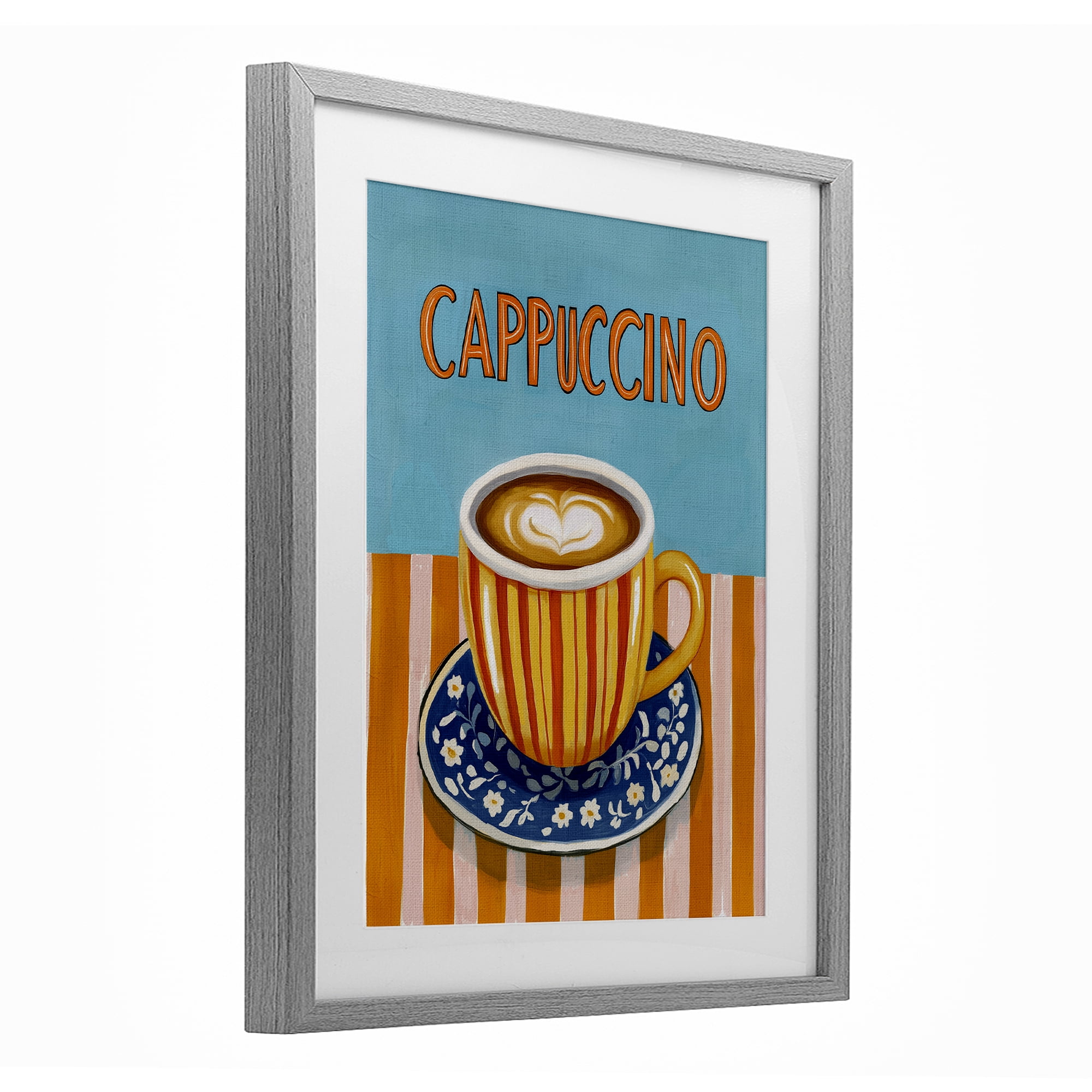 Stupell Industries Cappuccino Stripes Blue & Orange Gray Framed Print Under Glass, design by Yen