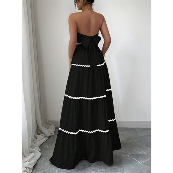 Women'S Crop Top Maxi Skirts Set 2 Piece Outfit Dress Black L