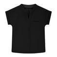 thumbnail image 3 of ZACPNCV Summer Girls Shirts Kids Tops Lapel V Neck Button Down Shirt Loose Fit Dressy Casual Blouses Tee Black 9-10 Years, 3 of 5