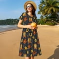 thumbnail image 4 of Naloa Wild West Golden Horseshoe Print Womens Summer A-Line Dress with Pockets,Short Sleeve Dresses,Flowy Beach Swing Dress for Vacation Travel, 4 of 6